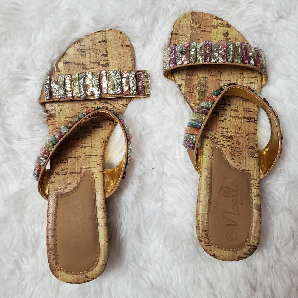 NOELLE MULTICOLORED GEM WEDGE SANDALS!